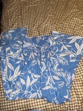 Blue and White Floral sleeveless romper